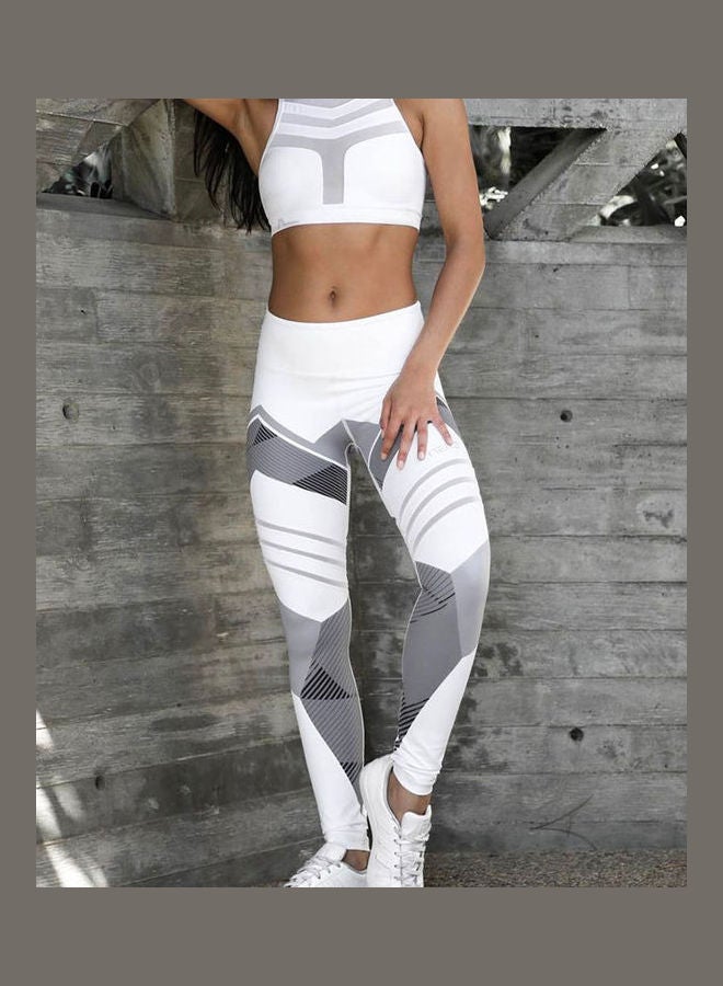Woman Sports Yoga Running Training Slim Trousers Fashion Printing Quick Drying Tights Pants white  - Image 2