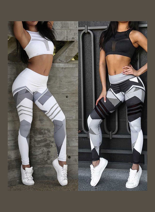 Woman Sports Yoga Running Training Slim Trousers Fashion Printing Quick Drying Tights Pants white  - Image 4