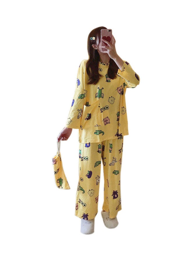 2-Piece Autumn Spring Cartoon Casual Loose Top & Pajama with Pouch Multicolour - Image 1