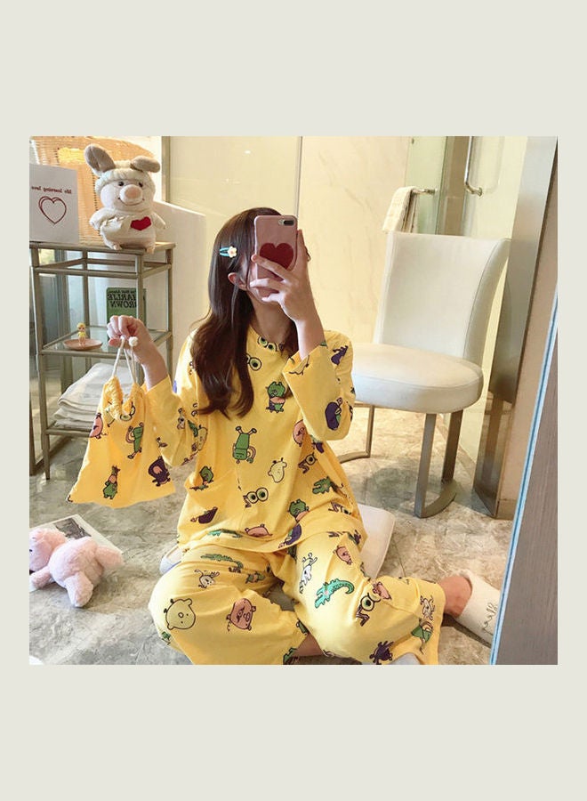 2-Piece Autumn Spring Cartoon Casual Loose Top & Pajama with Pouch Multicolour - Image 2