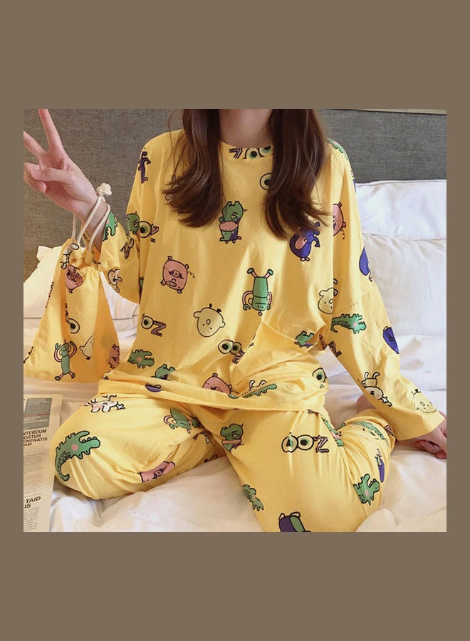 2-Piece Autumn Spring Cartoon Casual Loose Top & Pajama with Pouch Multicolour - Image 3