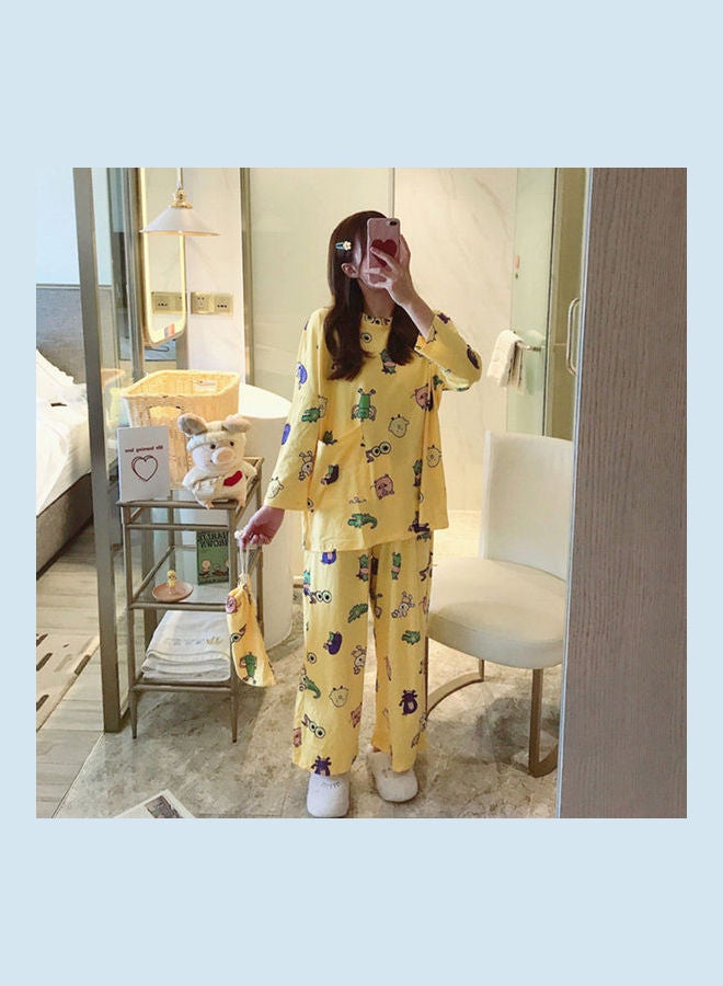 2-Piece Autumn Spring Cartoon Casual Loose Top & Pajama with Pouch Multicolour - Image 4