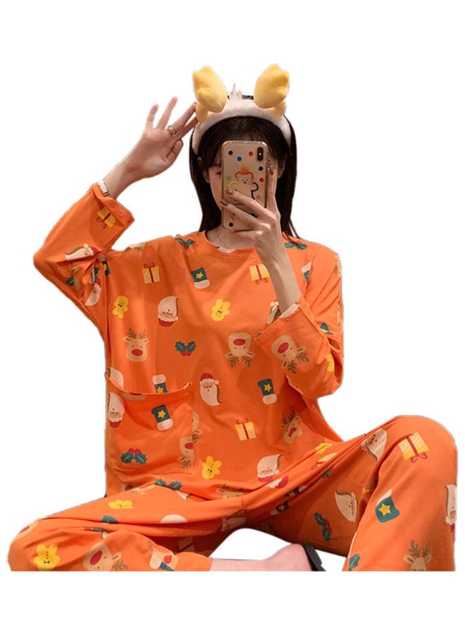 2-Piece Autumn Spring Cartoon Casual Loose Top & Pajama Nighty Suit Multicolour - Image 2