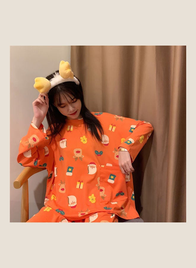 2-Piece Autumn Spring Cartoon Casual Loose Top & Pajama Nighty Suit Multicolour - Image 3