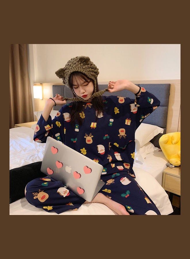 2-Piece Cartoon Printed Top+Pajama Set Blue - Image 3