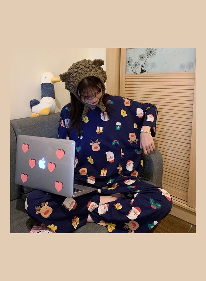 2-Piece Cartoon Printed Top+Pajama Set Blue - Image 4