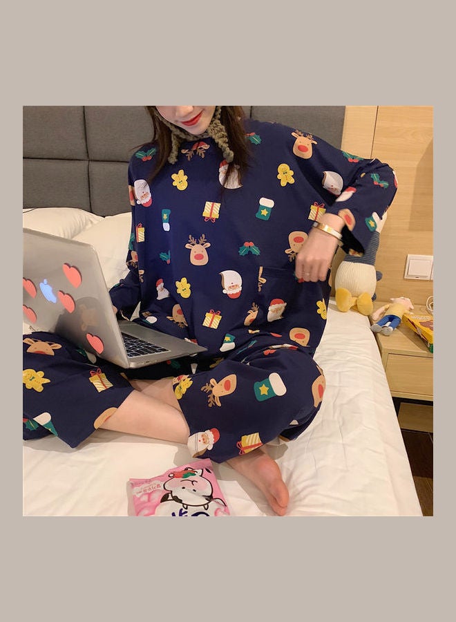 2-Piece Cartoon Printed Top+Pajama Set Blue - Image 4
