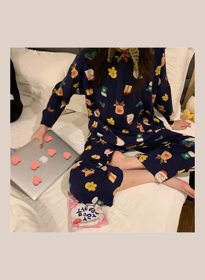 2-Piece Cartoon Printed Top+Pajama Set Blue - Image 5
