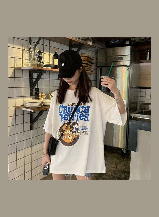 Summer Fashion Cartoon Printing T-Shirt White - Image 1