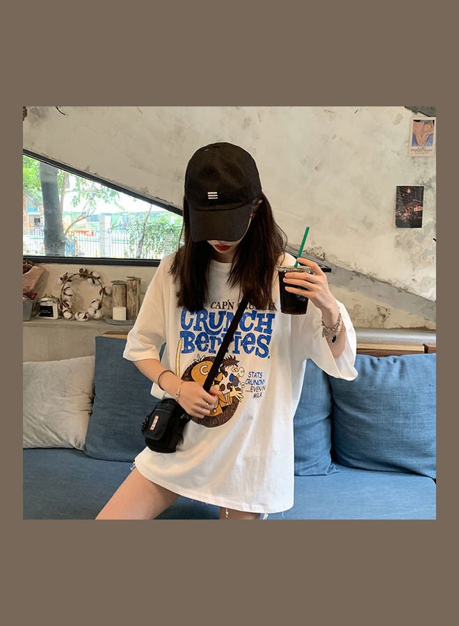 Summer Fashion Cartoon Printing T-Shirt White - Image 4