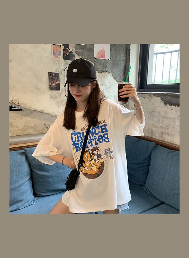 Summer Fashion Cartoon Printing T-Shirt White - Image 5