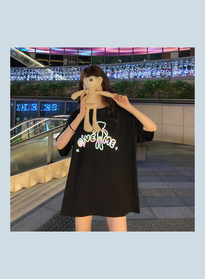 Summer Fashion Cartoon Printing T-Shirt Black - Image 1