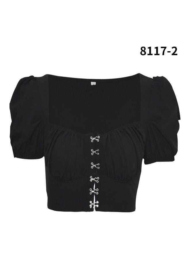 Puff Sleeve Short T-Shirt Black 