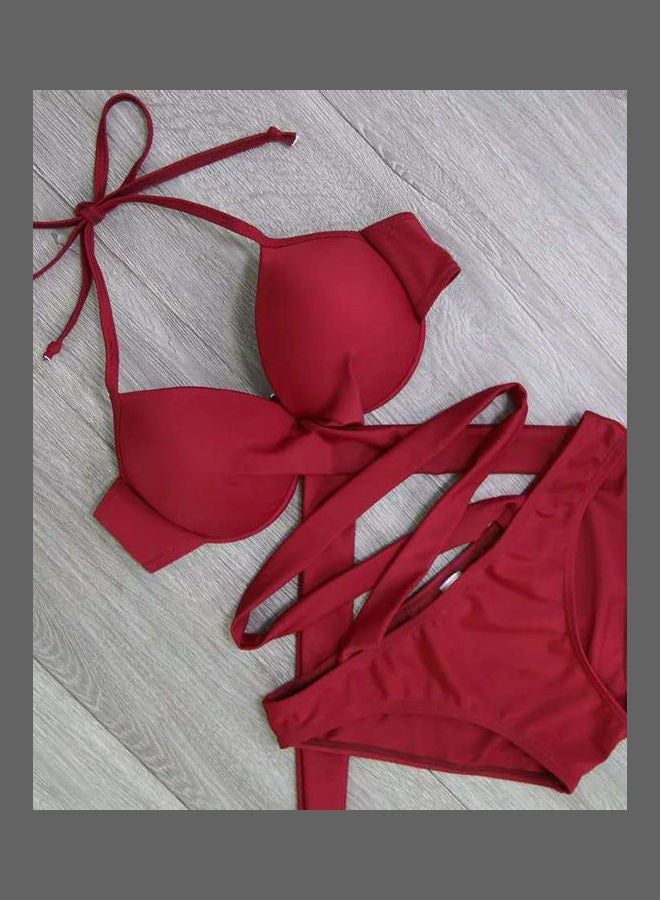 Lacing Bikini Bra Briefs Red  - Image 3