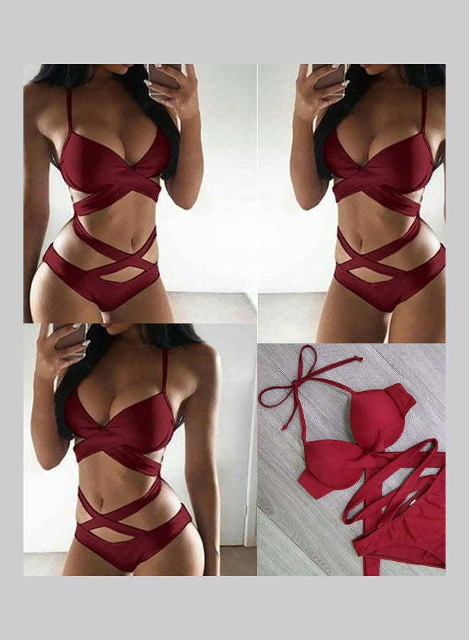 Lacing Bikini Bra Briefs Red  - Image 5