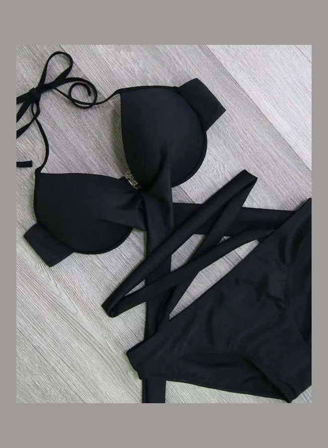 Lacing Bikini Bra Briefs Set Black  - Image 3