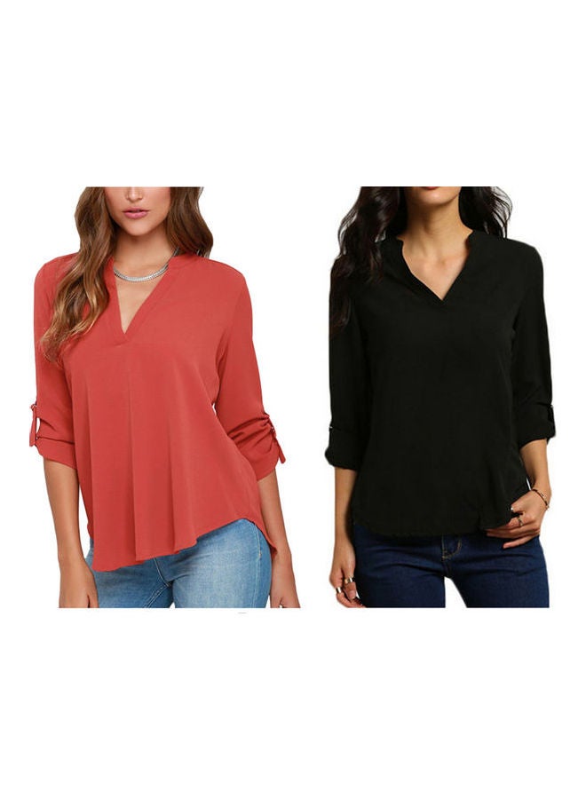Generic Long Sleeve V-neck Blouse Ripple Style T-Shirt Pull Over Tops Black  - Image 4