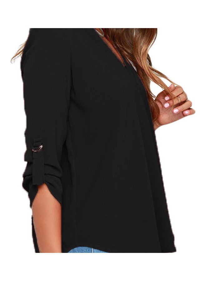 Generic Long Sleeve V-neck Blouse Ripple Style T-Shirt Pull Over Tops Black  - Image 2