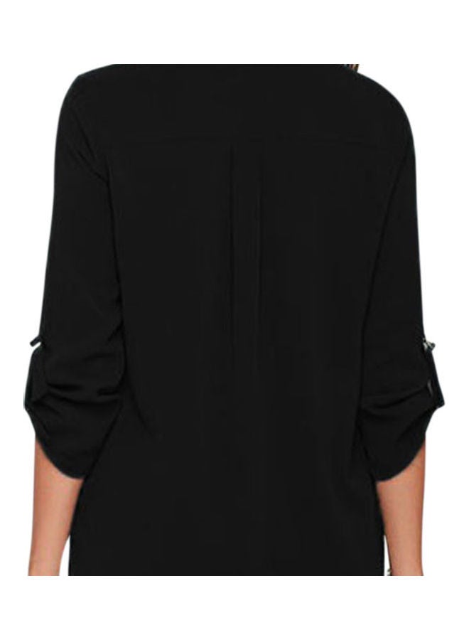 Generic Long Sleeve V-neck Blouse Ripple Style T-Shirt Pull Over Tops Black  - Image 3