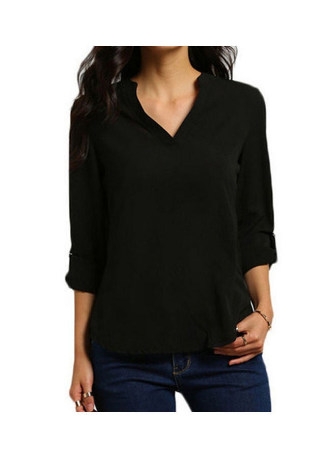 Generic Long Sleeve V-neck Blouse Ripple Style T-Shirt Pull Over Tops Black  - Image 1