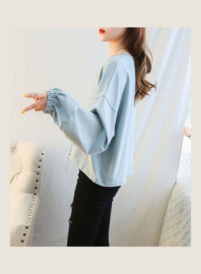 Long Sleeved Round Neck Loose Top Pullover T-shirt White  - Image 5