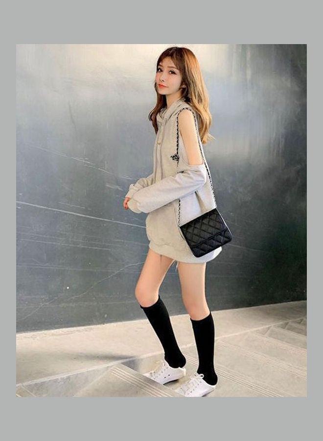Lazy Hoodie Loose Off The Shoulder Slim Sweatshirt Grey - Image 4