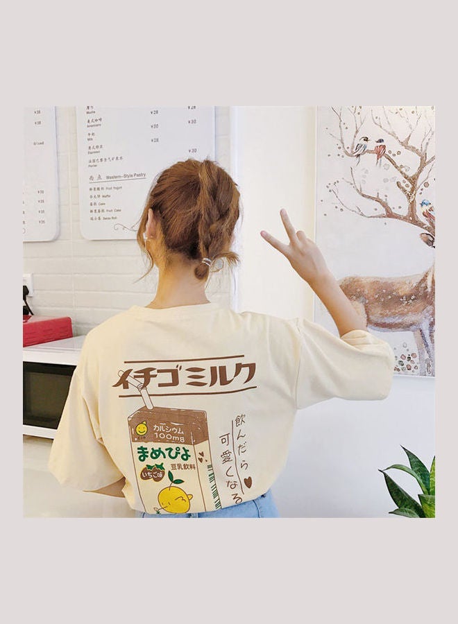 Fashion Cute Cartoon Loose Casual Short Sleeve Tops Apricot - Image 1