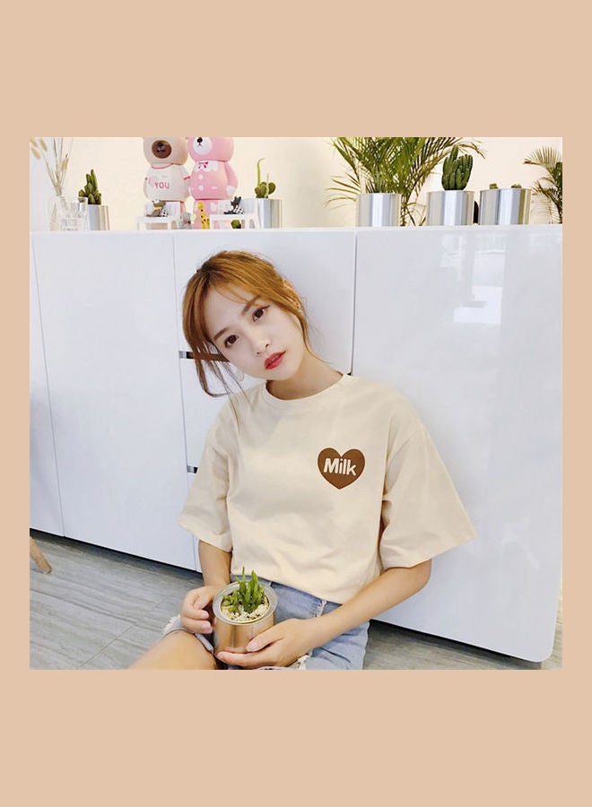 Fashion Cute Cartoon Loose Casual Short Sleeve Tops Apricot - Image 4