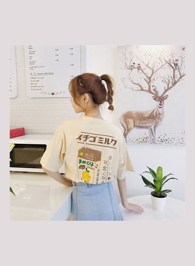 Fashion Cute Cartoon Loose Casual Short Sleeve Tops Apricot - Image 5