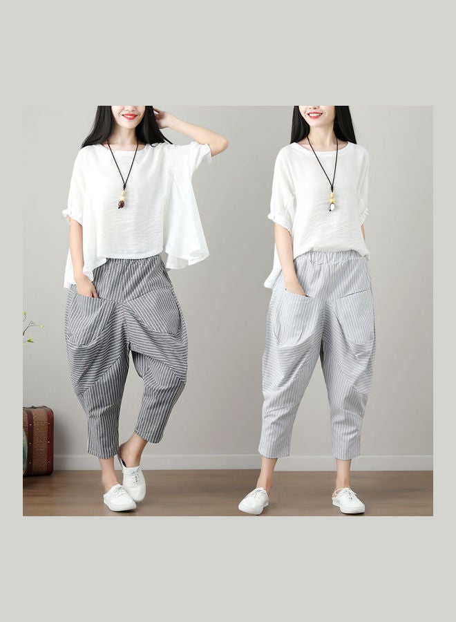 Casual Pants Cotton And Plus Size Loose Linen Harem Cropped Trousers Multicolour  - Image 5