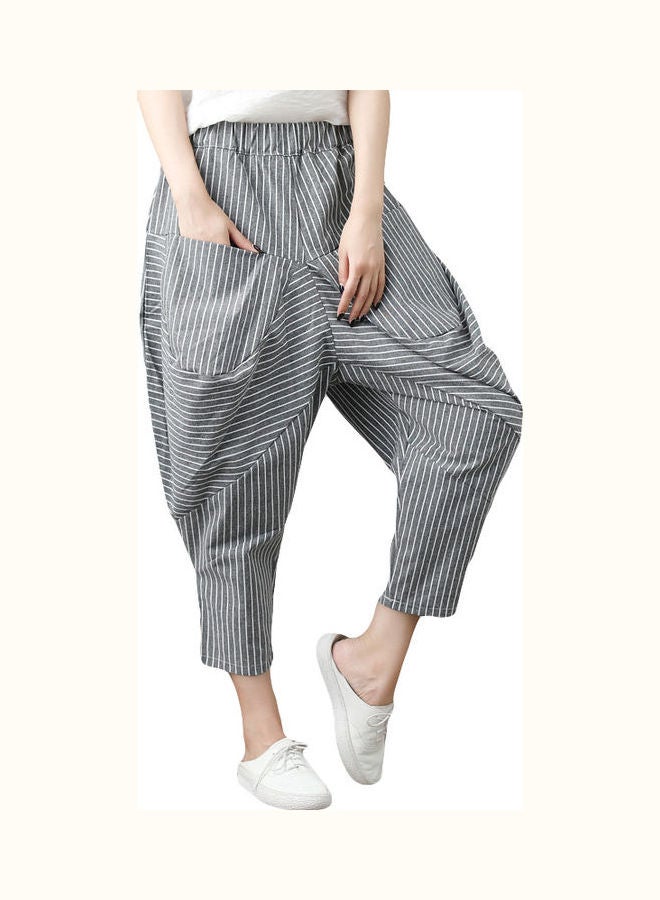Casual Pants Summer Cotton And Linen Plus Size Loose Linen Harem Cropped Trousers Multicolour  - Image 1