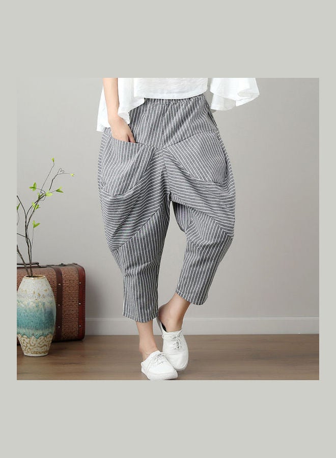 Casual Pants Summer Cotton And Linen Plus Size Loose Linen Harem Cropped Trousers Multicolour  - Image 3