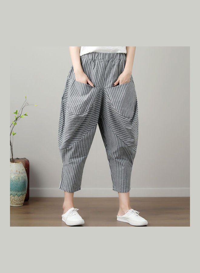 Casual Pants Summer Cotton And Linen Plus Size Loose Linen Harem Cropped Trousers Multicolour  - Image 4