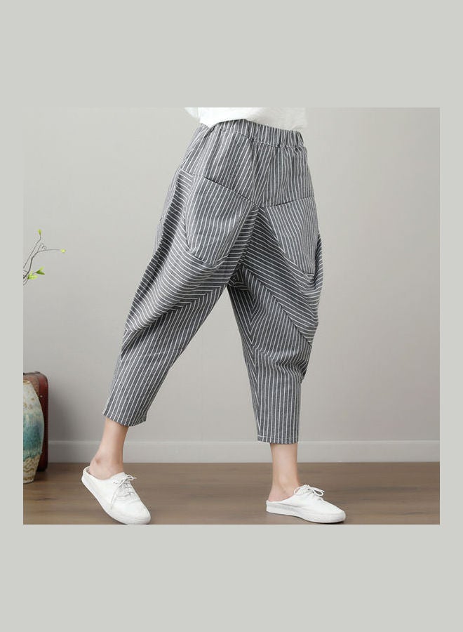 Casual Pants Summer Cotton And Linen Plus Size Loose Linen Harem Cropped Trousers Multicolour  - Image 5