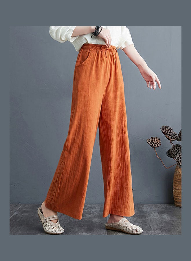 Casual Spring And Summer Cotton Wide Leg High Waist Straight Trousers Pants Orange  - Image 2