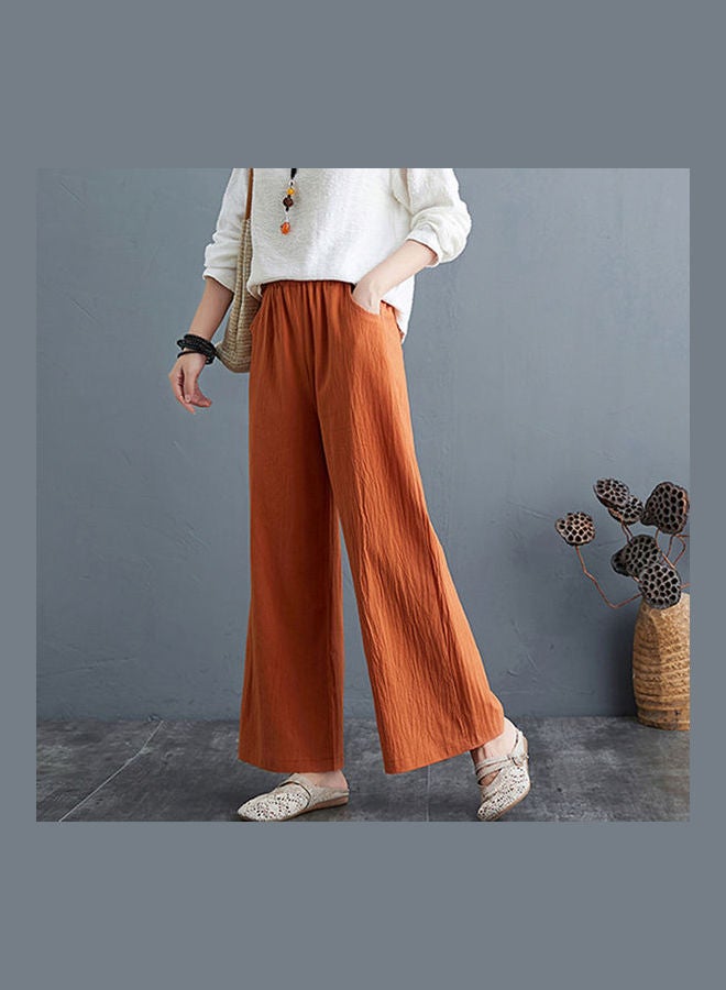 Casual Spring And Summer Cotton Wide Leg High Waist Straight Trousers Pants Orange  - Image 4