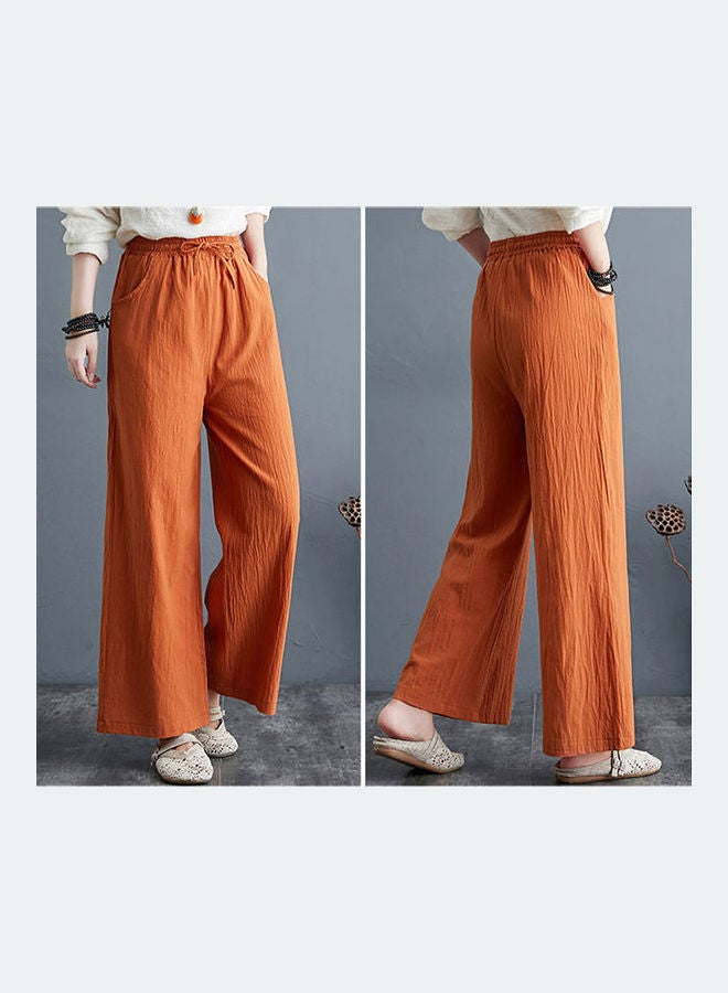 Casual Spring And Summer Cotton Wide Leg High Waist Straight Trousers Pants Orange  - Image 5