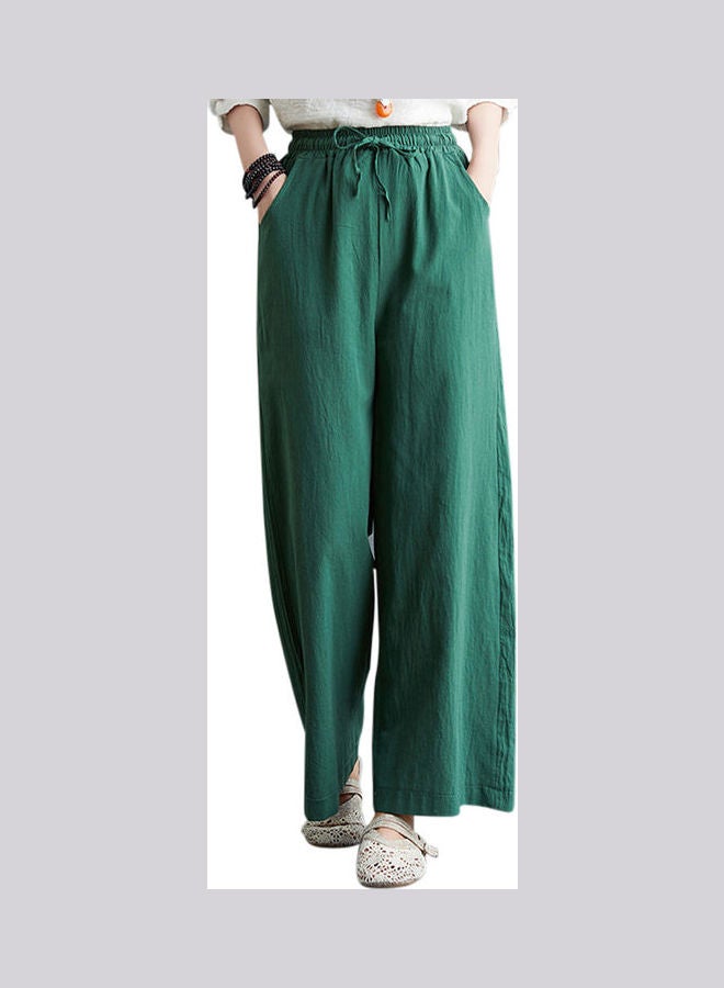 Casual Spring And Summer Cotton Loose Wide Leg High Waist Straight Trousers Pants Green  - Image 1