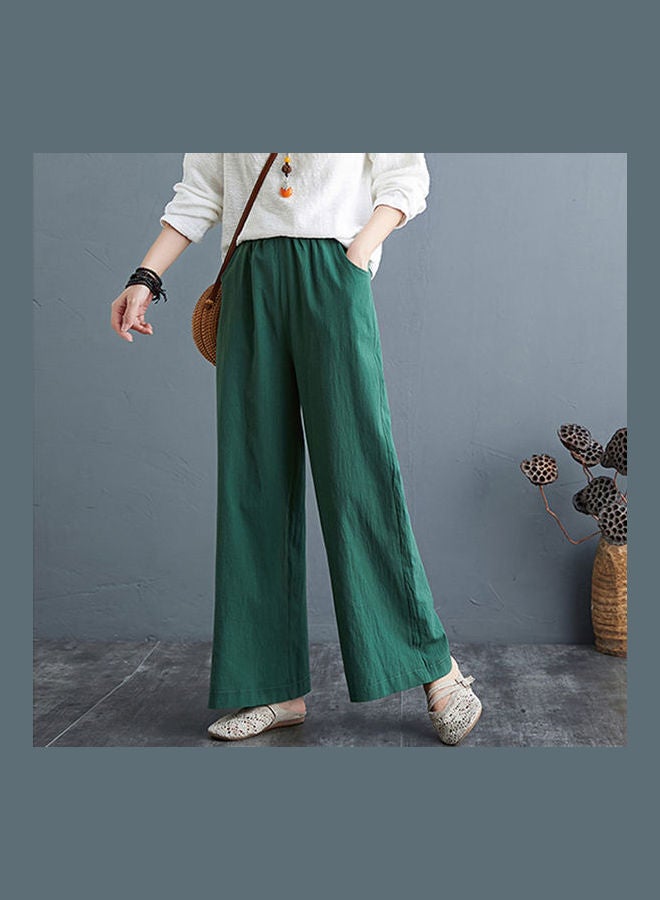 Casual Spring And Summer Cotton Loose Wide Leg High Waist Straight Trousers Pants Green  - Image 2