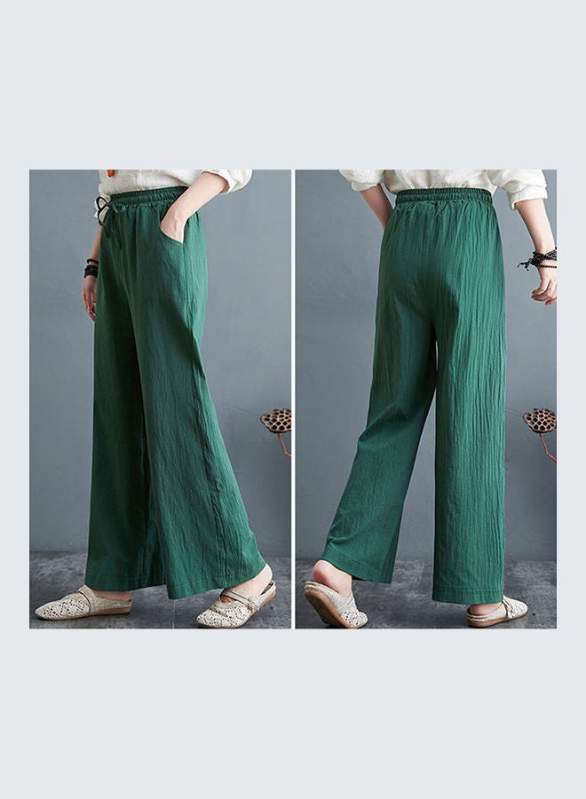Casual Spring And Summer Cotton Loose Wide Leg High Waist Straight Trousers Pants Green  - Image 5