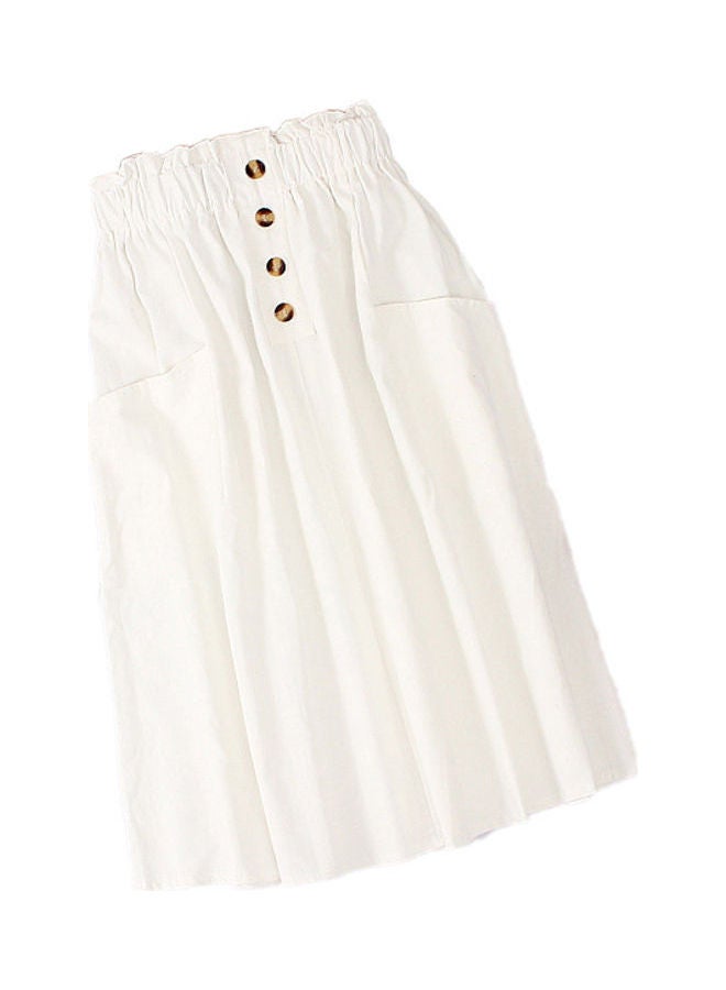 Single Pocket Pleated Elastic Waist Cotton Summer A-line Skirt White  - Image 1