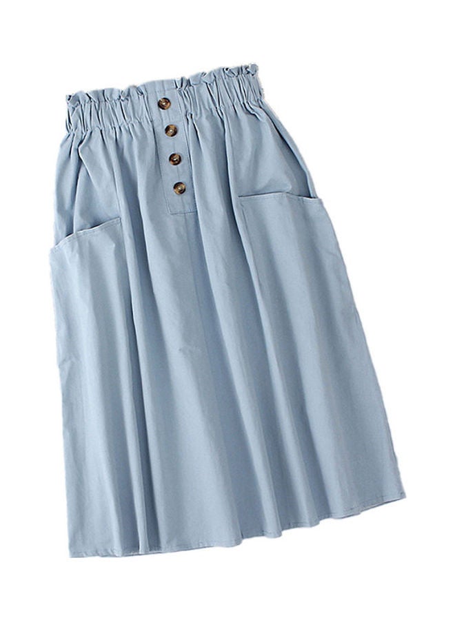 Single Pocket Pleated Elastic Waist Cotton Summer A-line Skirt Light blue  - Image 1