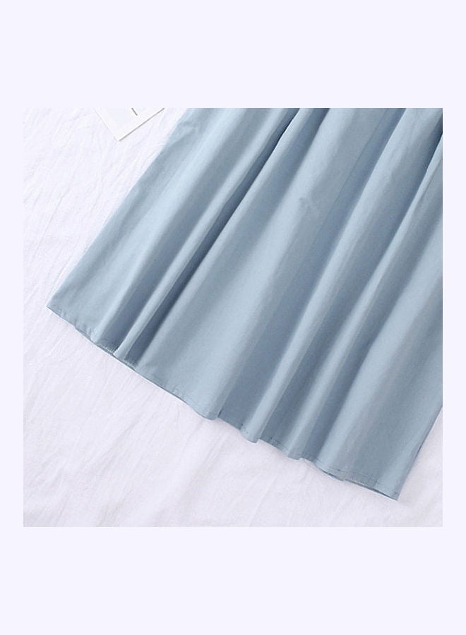 Single Pocket Pleated Elastic Waist Cotton Summer A-line Skirt Light blue  - Image 4