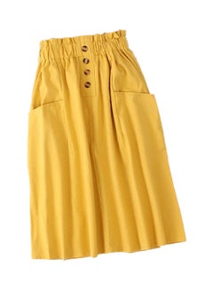 Single Pocket Pleated Elastic Waist Cotton Summer A-line Skirt Yellow