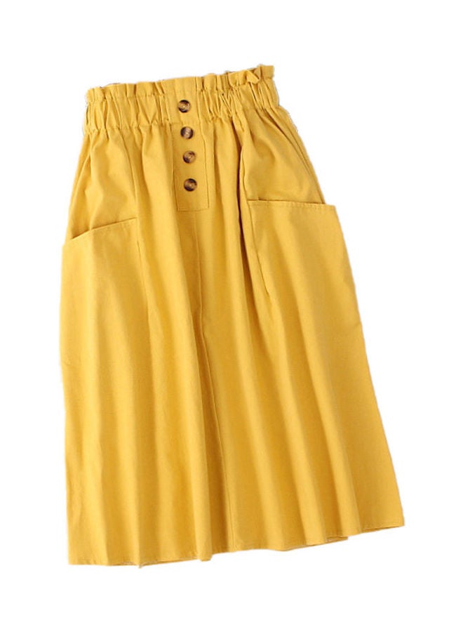 Generic - Single Pocket Pleated Elastic Waist Cotton Summer A-line Skirt Yellow - Image 1