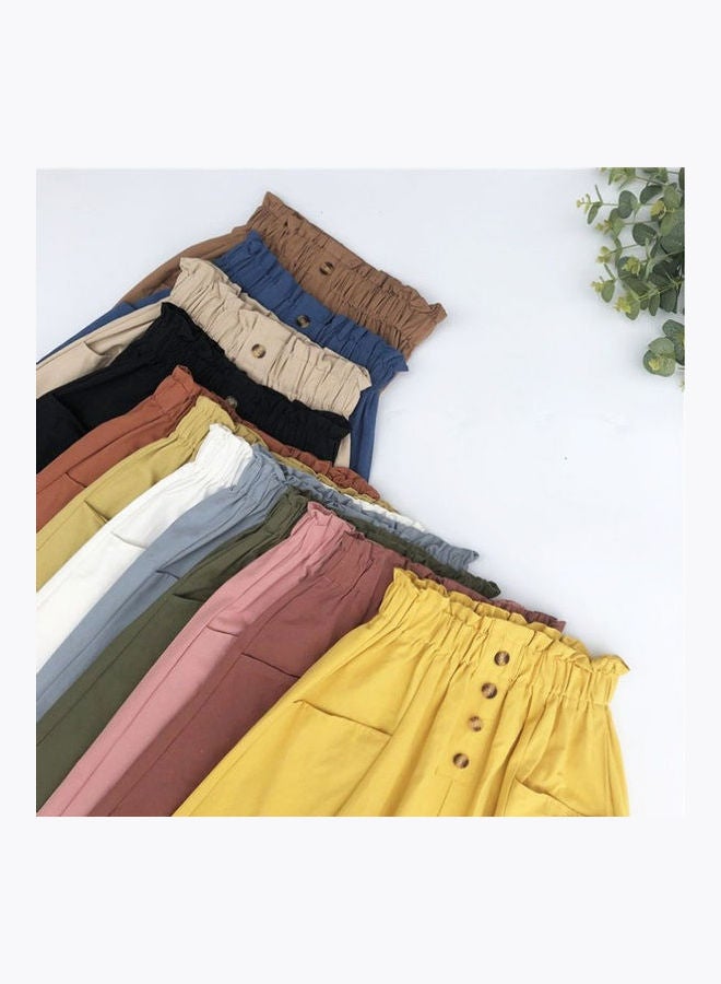 Generic - Single Pocket Pleated Elastic Waist Cotton Summer A-line Skirt Yellow - Image 1
