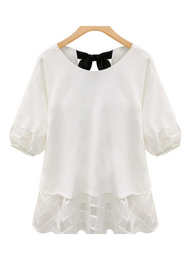 Loose Slim Elbow Sleeve Chiffon Blouse T-shirt White - Image 1
