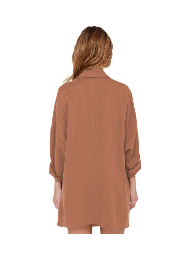 Stylish Trench Open Stitch Pockets Long Sleeve Drawstring Coat Orange - Image 2