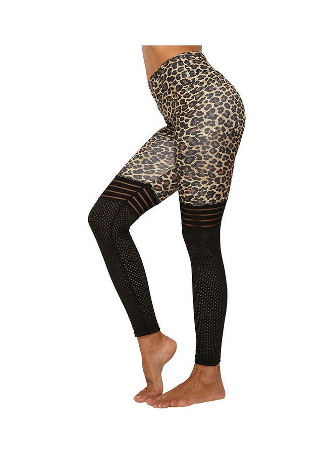 Leopard Printing Splicing Matte Leggings Black  - Image 1