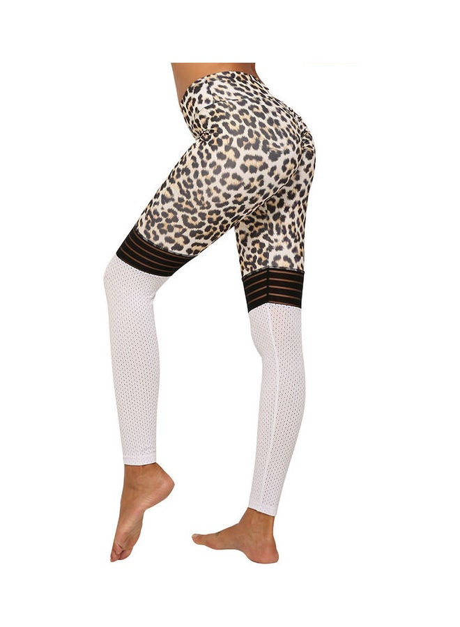 Fashion Leopard Printing Splicing Matte Leggings For Yoga Fitness Sports White - Image 1